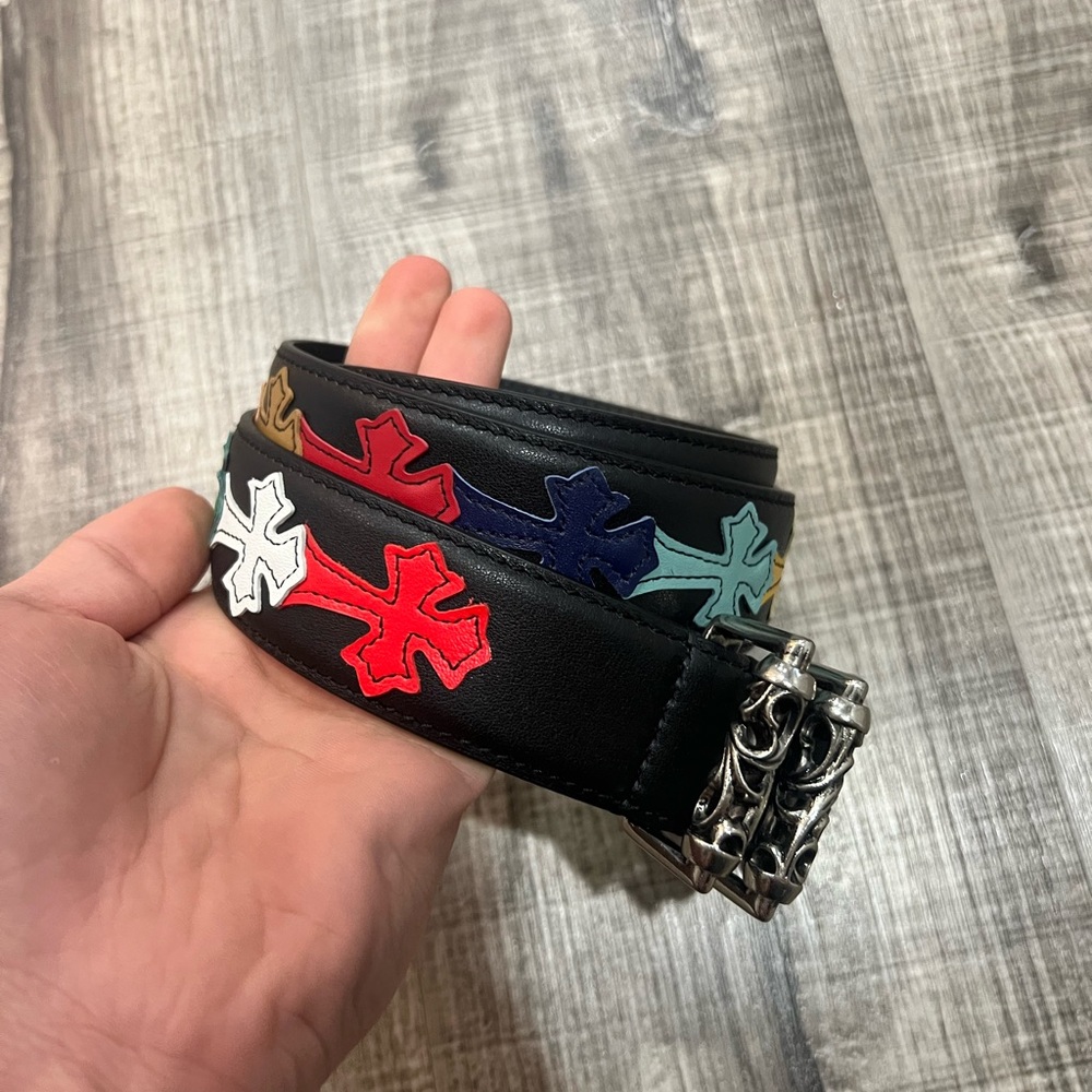 Chrome hearts roller Colorful Cross Pattern Leather Belt